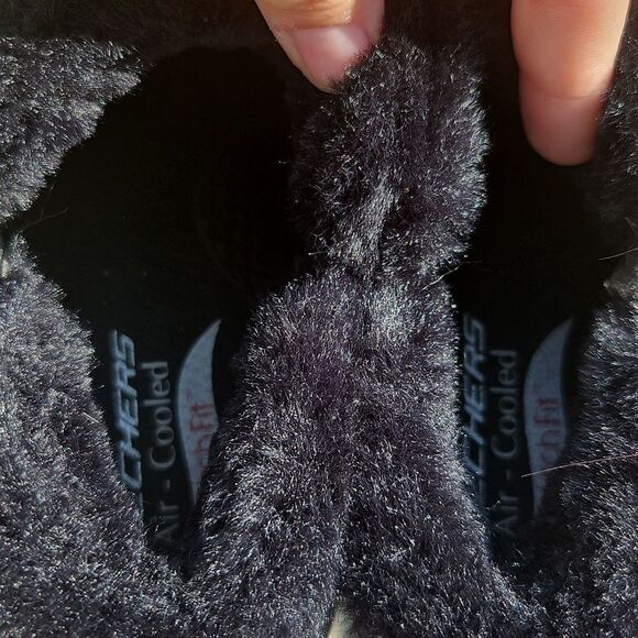 Skechers Black Leather Fur-Lined Ankle Boots Slip-On Comfort Shoes Size 8.5 - Picture 5 of 6